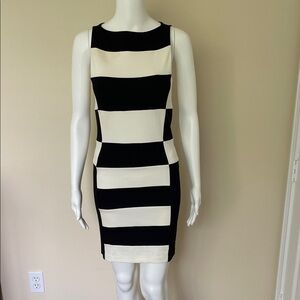 Striped Black and Cream Sleeveless Mini Dress